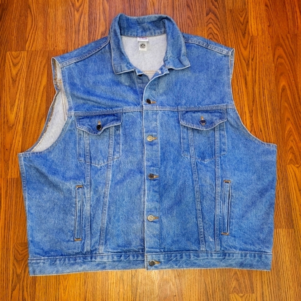 Vintage Chicago B.L.U.E.S. Classic Denim Vest XXL Union Made USA Biker Style A41